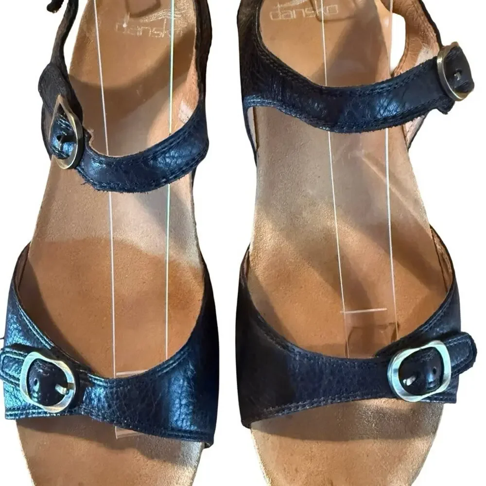 Dansko Tricia Black Wedge Ankle Strap Comfort Sandals Shoes sz 40 / 9.5 / 10